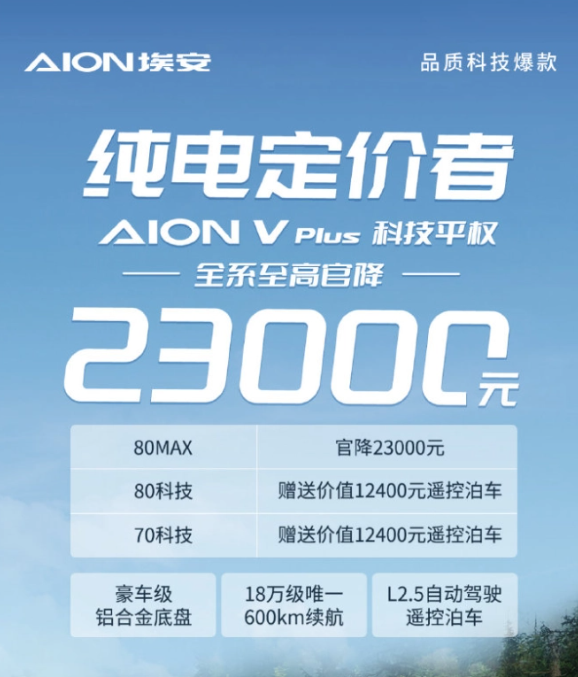 广汽埃安AION V Plus全系降价，顶配车型直降2.3万元